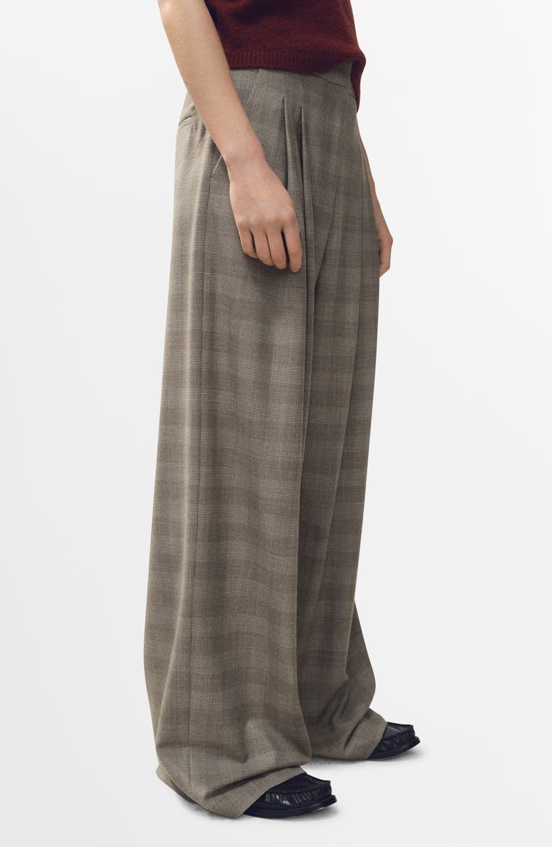 MANGO Natalie Plaid Wide-Leg Trousers, Alternate, color, Brown