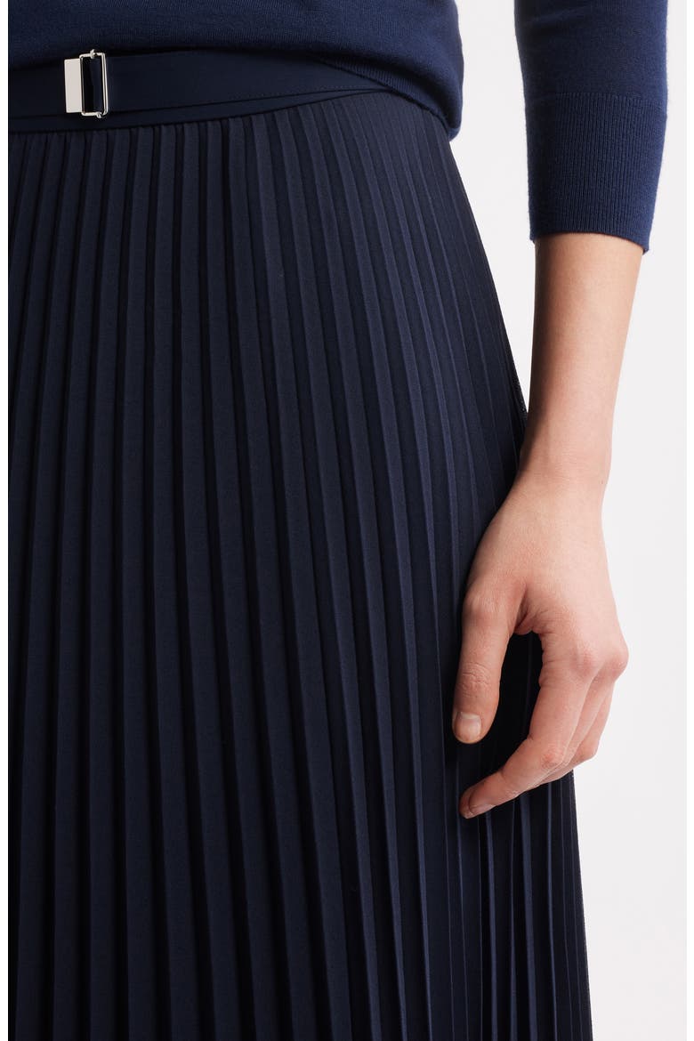 Vocelina Belted Pleated Midi Skirt, Alternate, color, DK BU