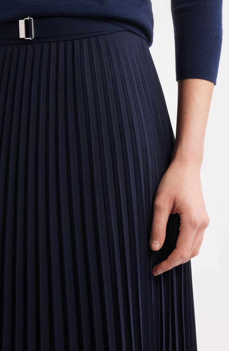 BOSS Vocelina Belted Pleated Midi Skirt, Alternate, color, Clean Navy