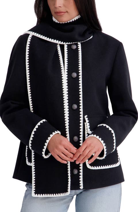 Scarf Collar Faux Wool Jacket