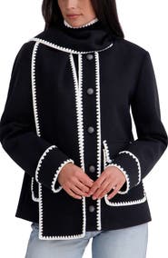 Kensie Scarf Collar Faux Wool Jacket
