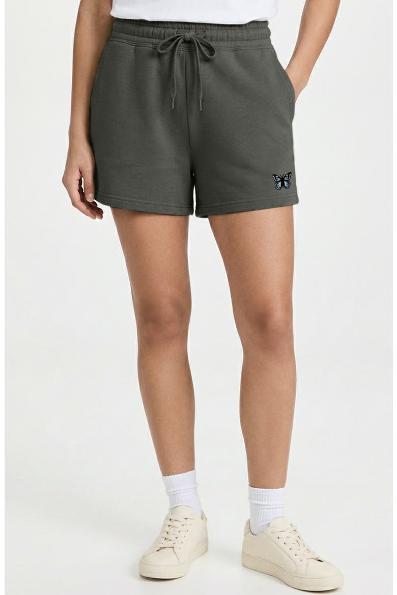 Womens Butterfly Midweight Washed Fleece Shorts, Alternate, color, Shadow