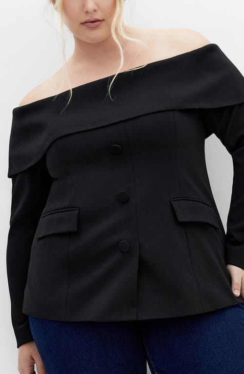 City Chic Phoenix Off The Shoulder Blazer In Black