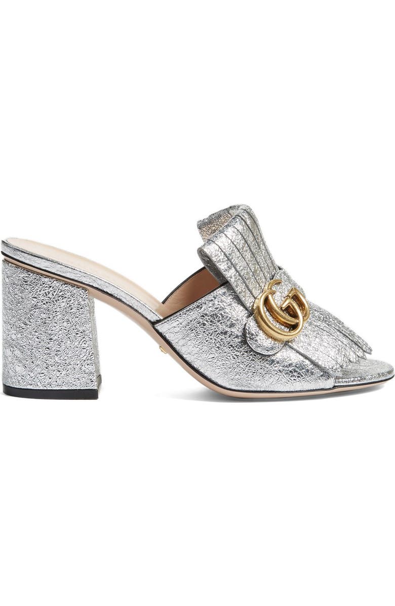 Gucci GG Marmont Peep Toe Kiltie Mule, Alternate, color,