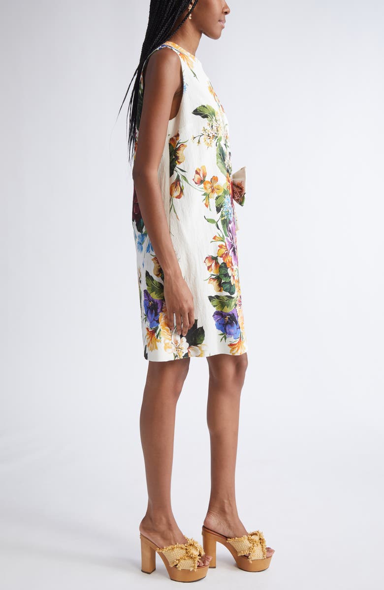 Dolce&Gabbana Flower Bouquet Print Bow Front Minidress, Alternate, color, Ha5pc B.fiori Cret. F.bco