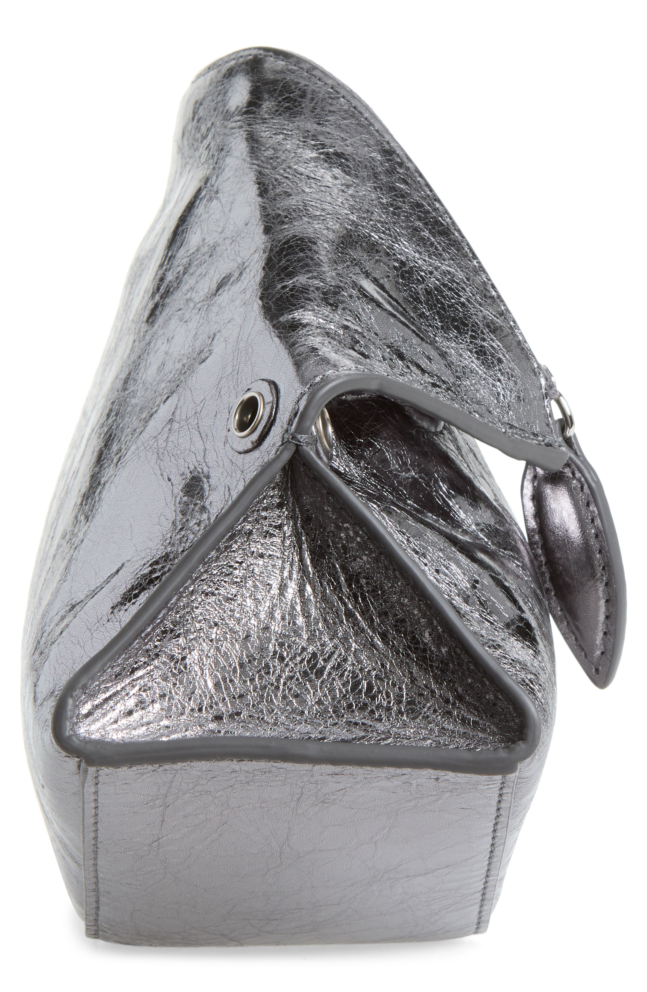 McQueen Manta Crinkled Metallic Leather Clutch, Alternate, color, Lead