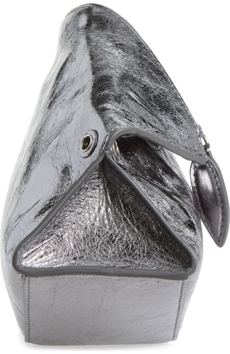McQueen Manta Crinkled Metallic Leather Clutch, Alternate, color, Lead