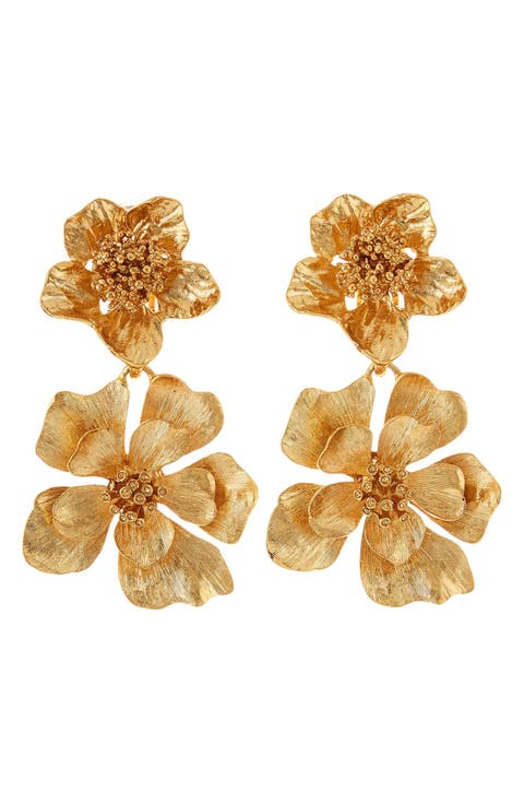 Classic Flower Drop Clip-On Earrings