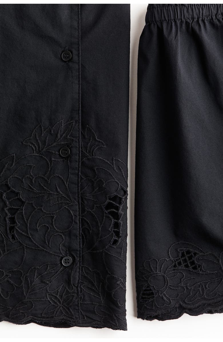 H&M Broderie Anglaise Pyjamas, Alternate, color, Black