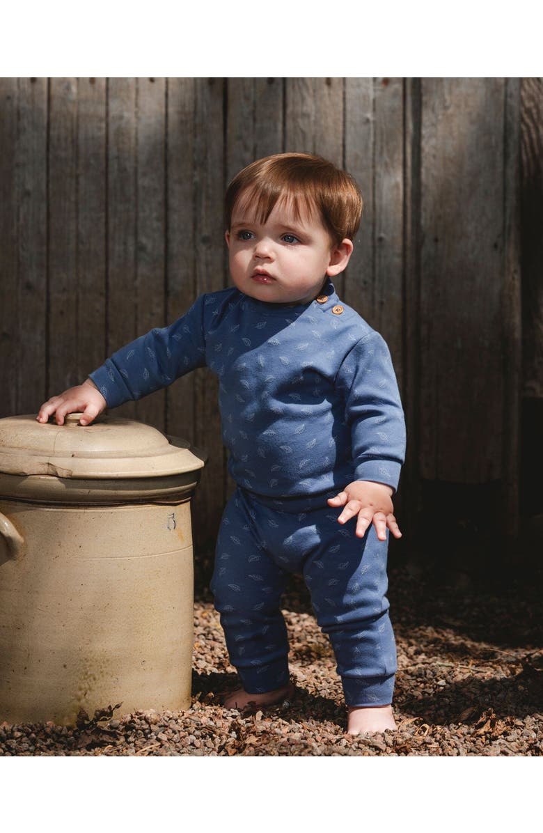 Deux par Deux Organic Cotton Pant and Top Set Leaf, Alternate, color, Blue