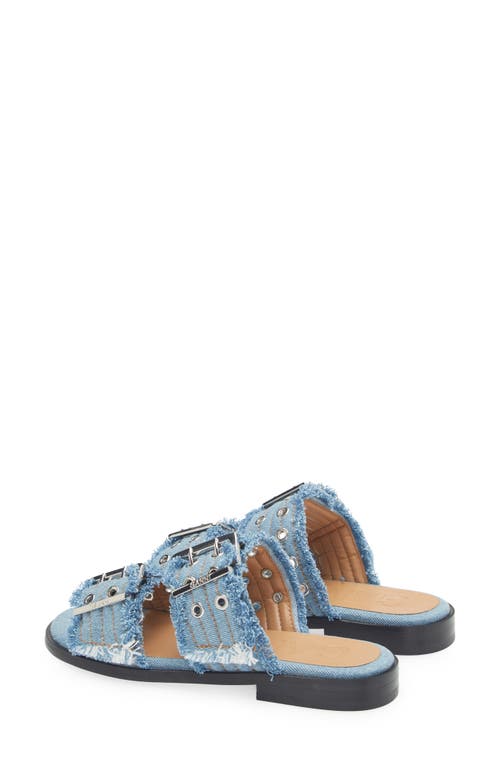 Ganni Lace Double-strap Mules Eyelet Detailing In Faded Denim