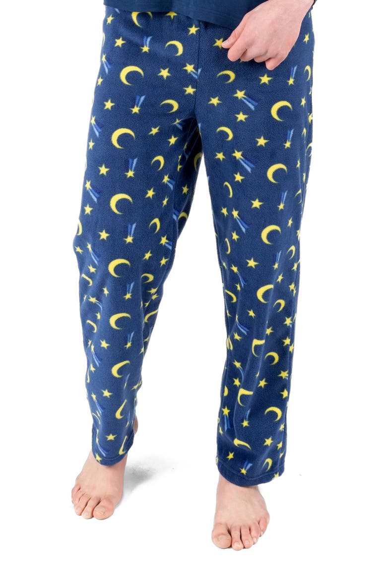 Men's Fleece Holiday Pajama Pants, Alternate, color, Moon & Stars Navy Blue