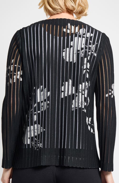 Misook Relaxed Sheer Striped Soft Knit Jacket In Black