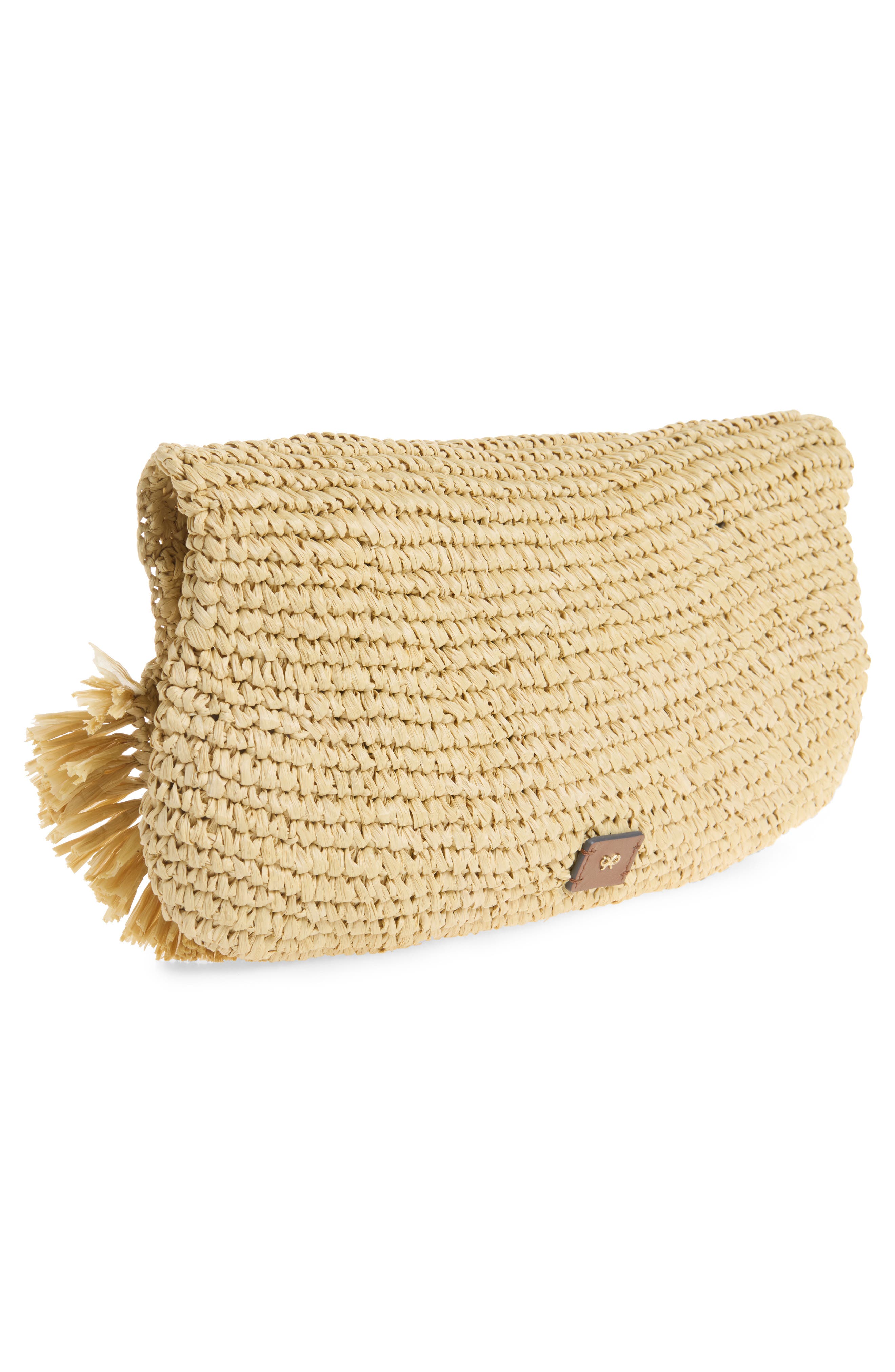 Oversize Bow Raffia Clutch, Alternate, color, NATURAL