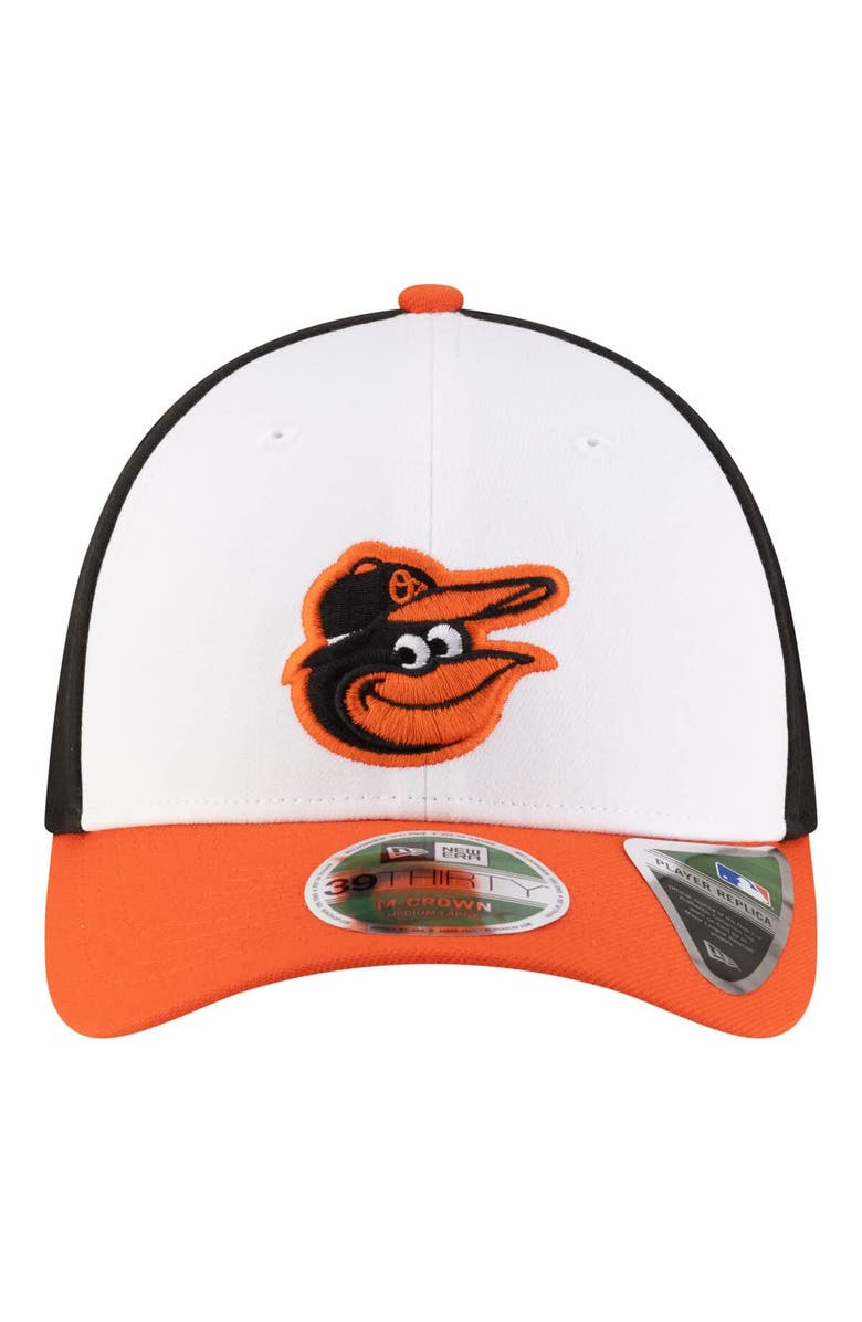New Era Men's New Era  White/Orange Baltimore Orioles Player Replica 39THIRTY M-Crown Flex Hat, Alternate, color, White