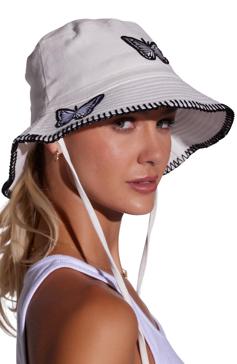 Lauren Moshi Aria Black & White Butterfly Bucket Hat, Alternate, color, White