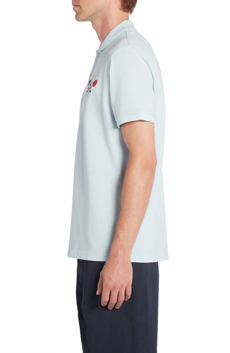 Moncler Logo Patch Cotton Piqué Polo, Alternate, color, Baby Blue