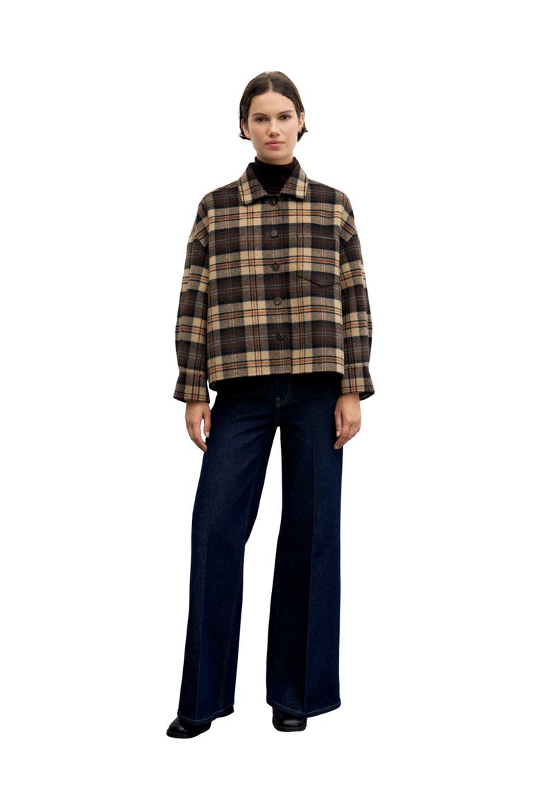Oversized Cropped Long Sleeve Shacket, Alternate, color, Brown
