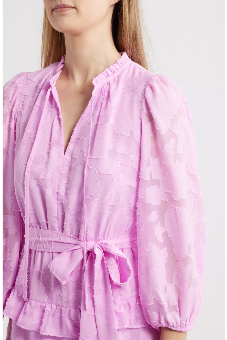 Tie Waist Long Sleeve Tiered Dress, Alternate, color, PEONY