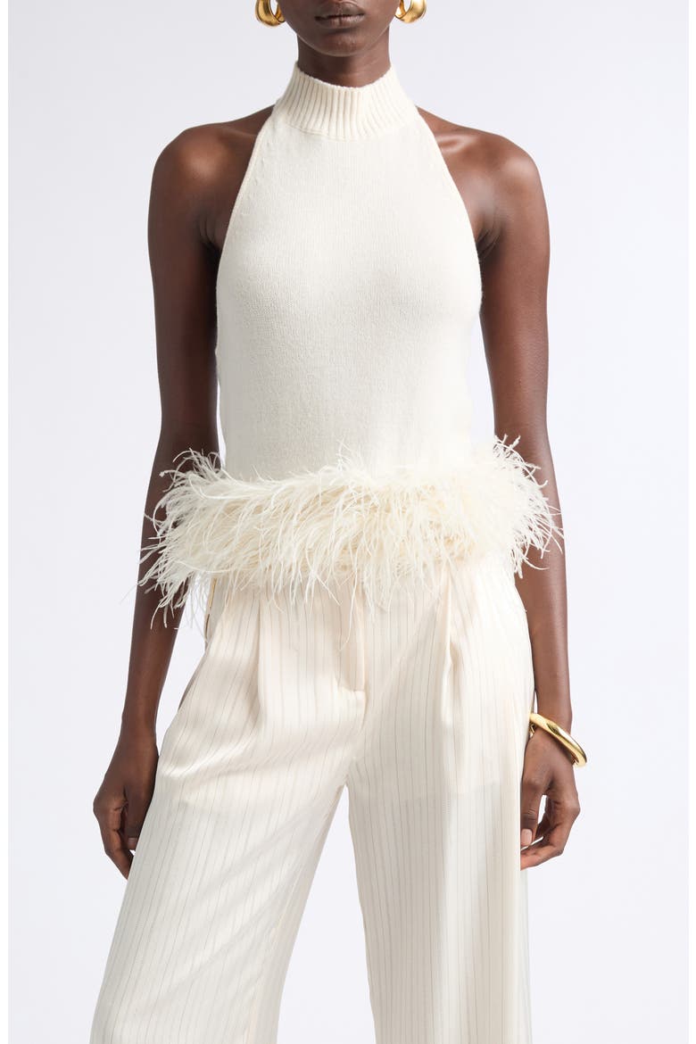 Kelly Ostrich Feather Trim Sweater Tank, Main, color, IVORY