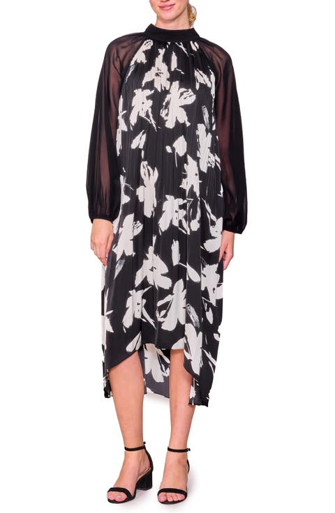 Pleated Mixed Media Dress