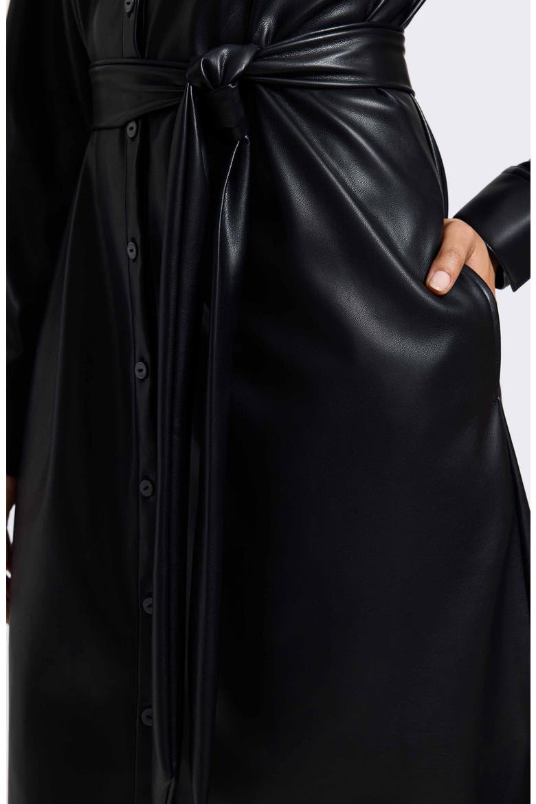 Rocca Long Sleeve Faux Leather Shirtdress, Alternate, color, BLACK