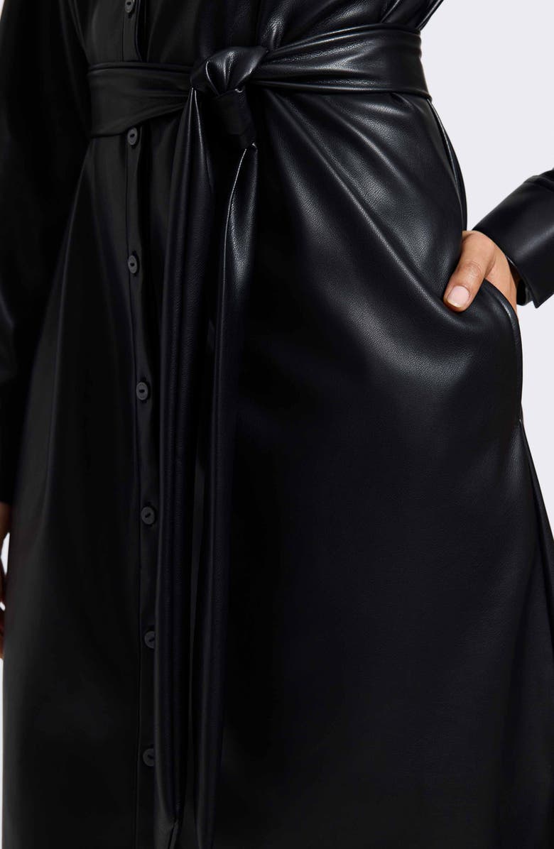 Foxcroft Rocca Long Sleeve Faux Leather Shirtdress, Alternate, color, Black