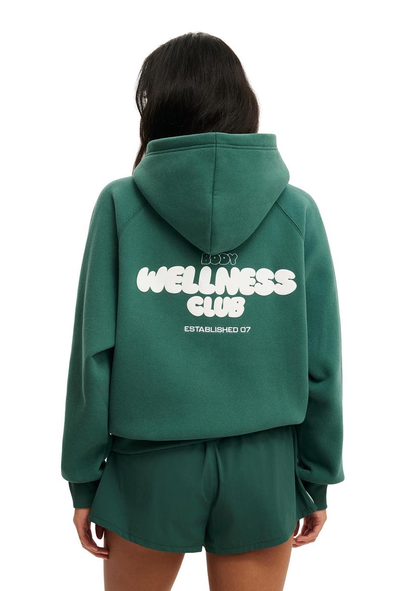 Women's Active Plush Premium Graphic Raglan Hoodie, Alternate, color, Bistro Green Body Wellness
