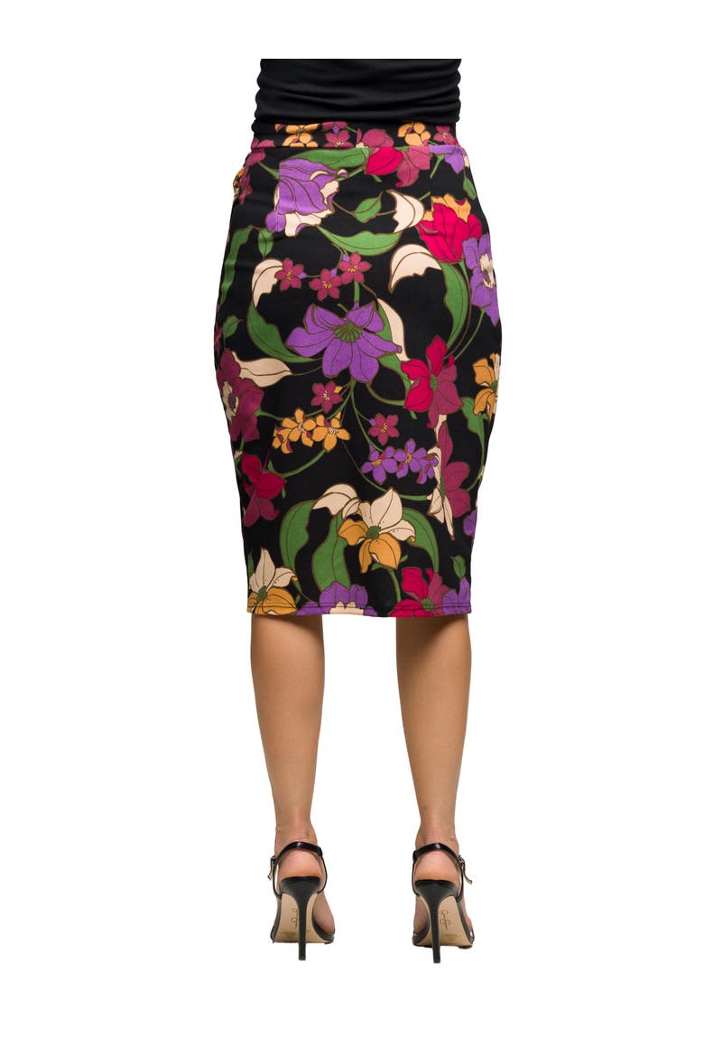 Floral Print Midi Pencil Skirt, Alternate, color, Black Multi