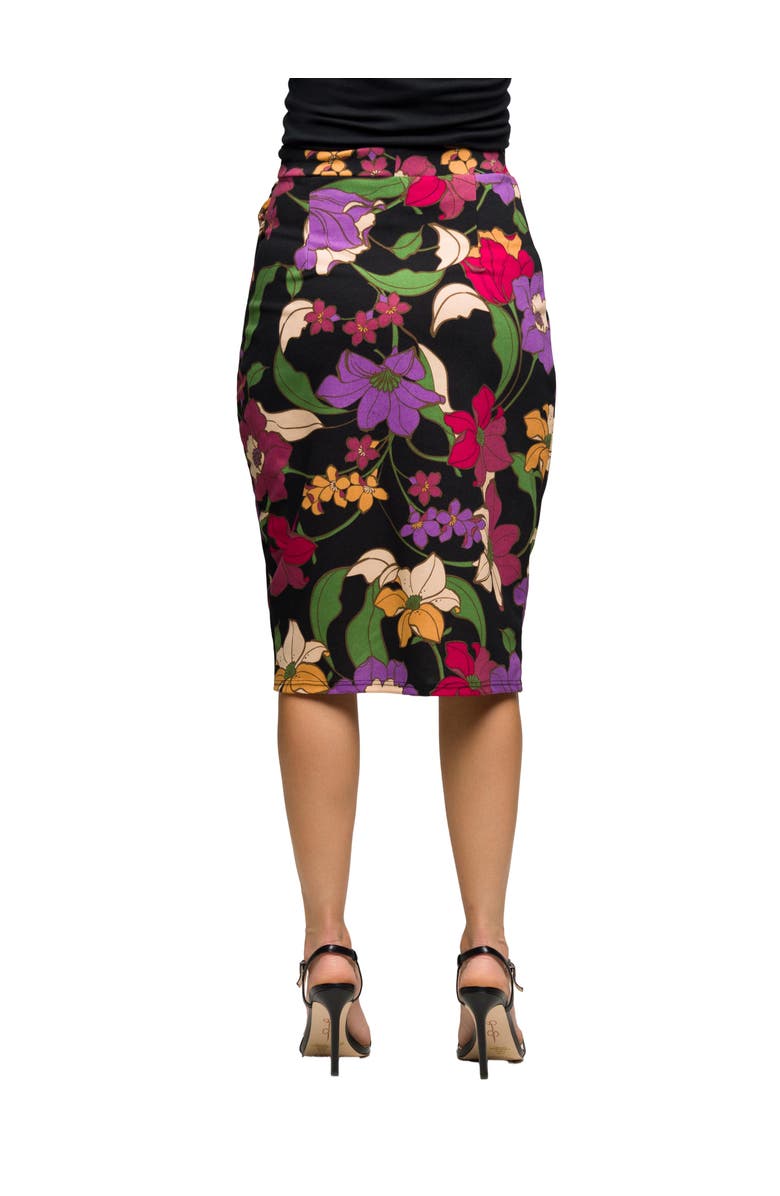24seven Comfort Apparel Floral Print Midi Pencil Skirt, Alternate, color, Black Multi