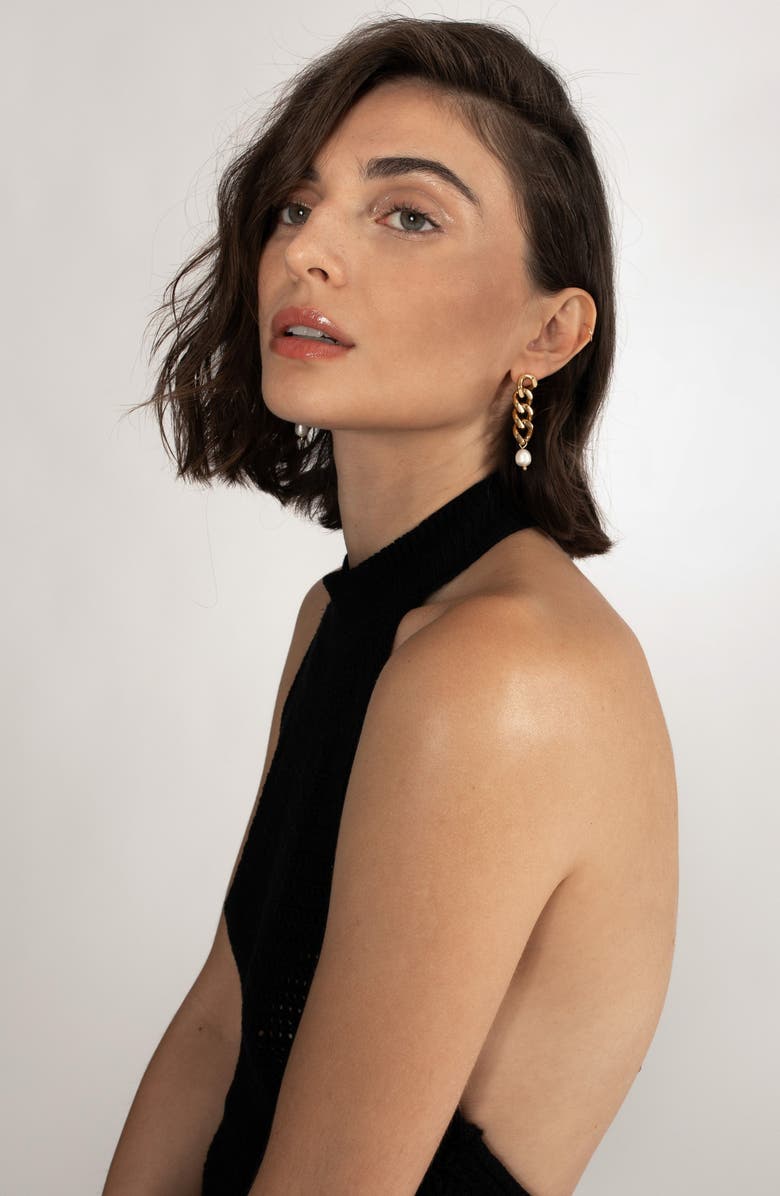 st. Moran Freshwater Pearl Chain Drop Earrings, Alternate, color, White