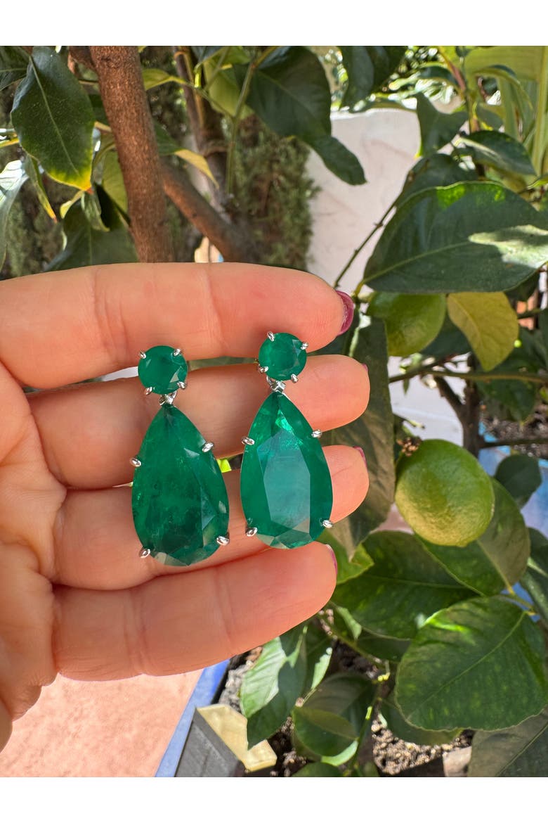 emerald pear drop earrings, Alternate, color, green