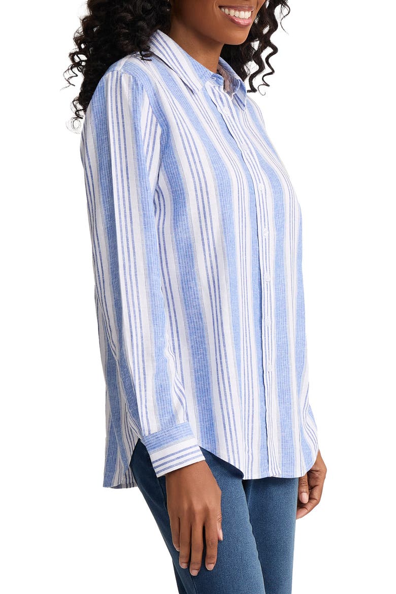 Oversize Linen Blend Button-Up Shirt, Alternate, color, NATURAL WHITE/ LIGHT SAPPHIRE