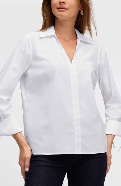 Carla Tie Cuff Cotton Blend Popover Top