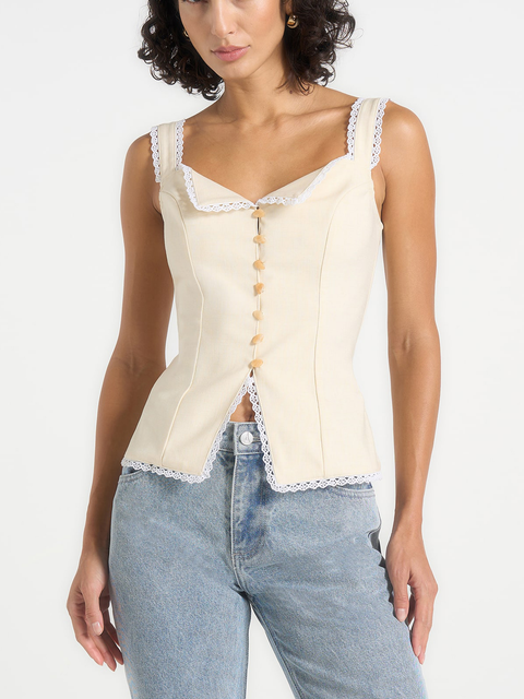 Delia Linen Lace Trim Corset Top