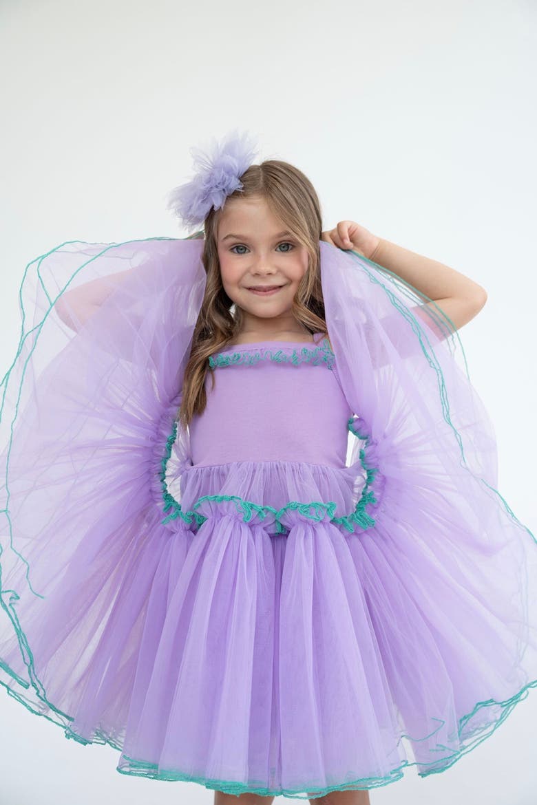 Aster Strappy Tulle Dress, Alternate, color, Purple Bloom