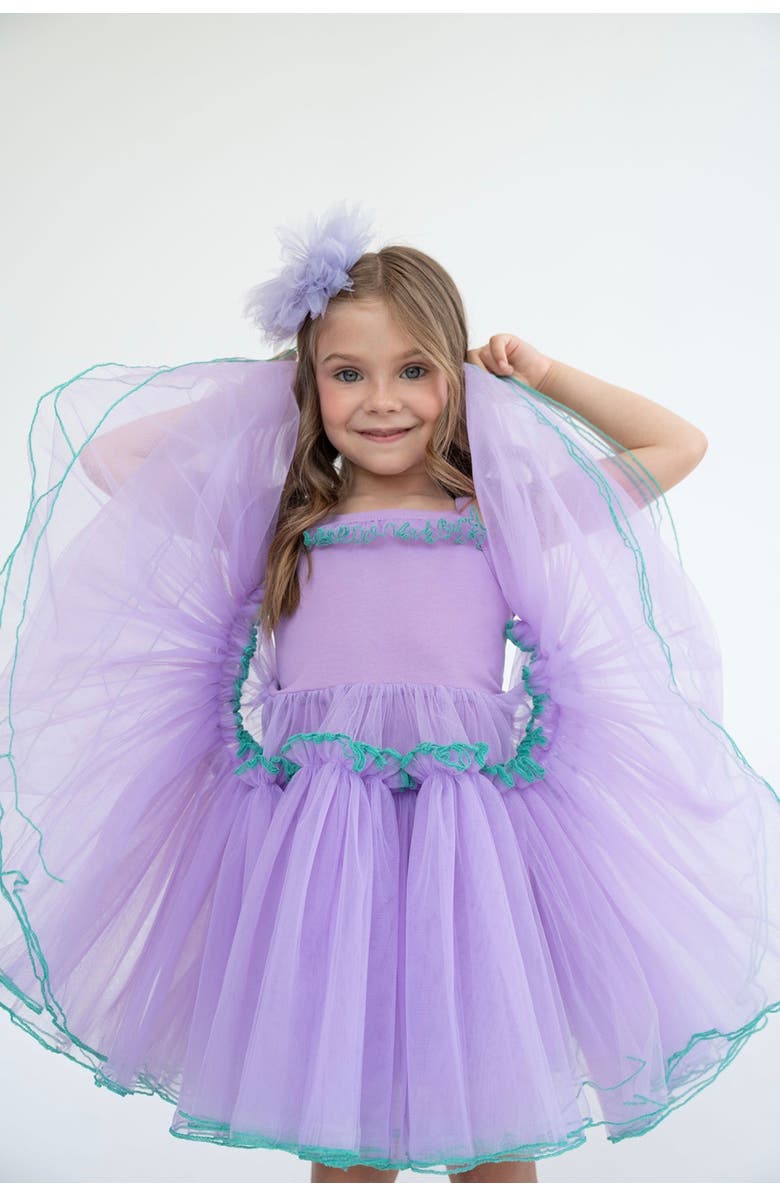 Mini Celebrities Aster Strappy Tulle Dress, Alternate, color, Purple Bloom