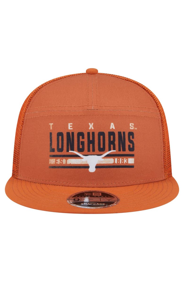 New Era Men's New Era Orange Texas Longhorns Split Panel 9FIFTY Snapback Trucker Hat, Alternate, color, 