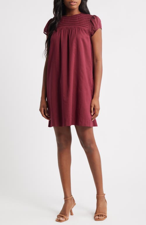 Charles Henry Pintuck Cotton Minidress In Burgundy