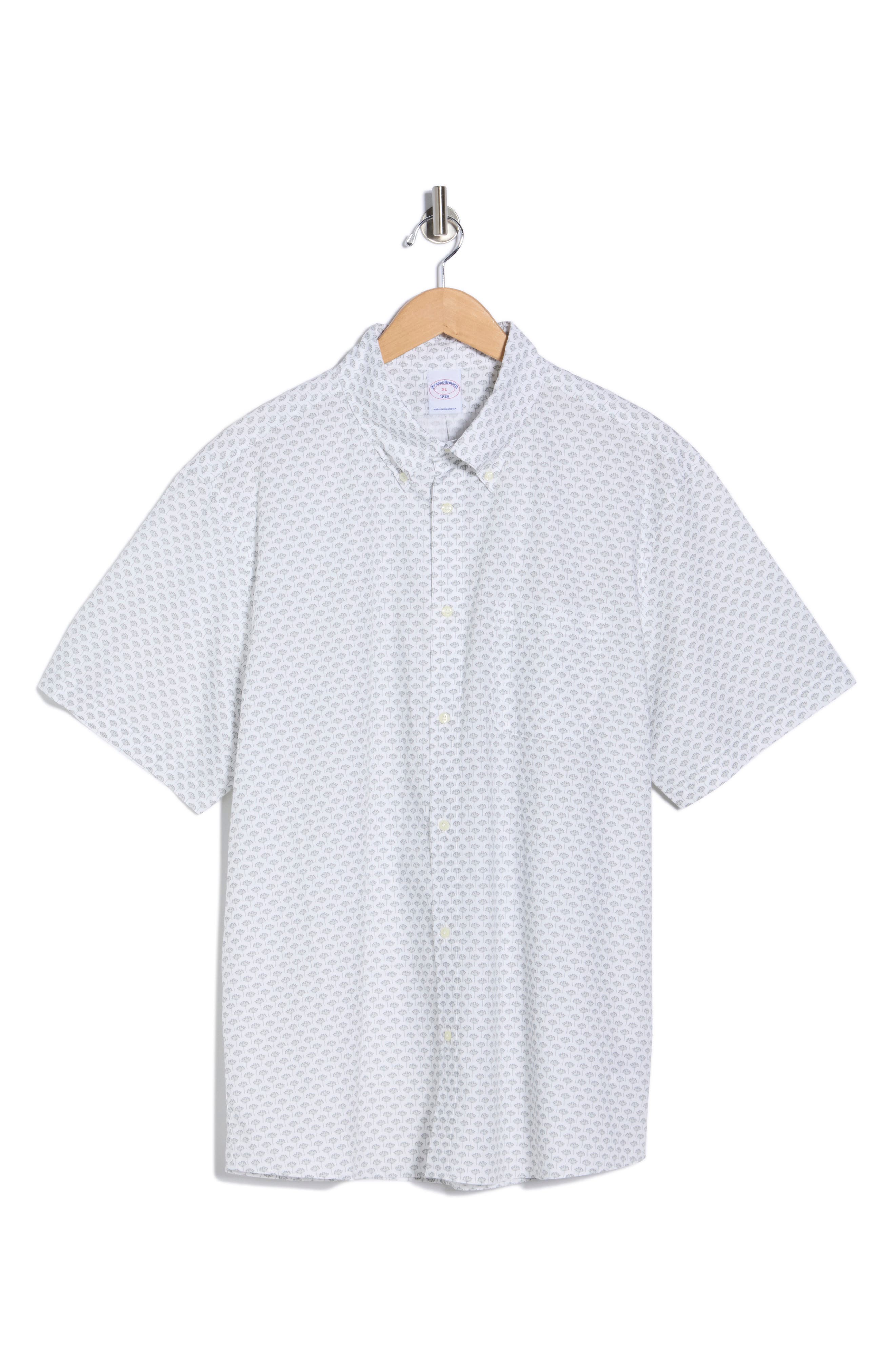 Brooks Brothers Sport Fit Geometric Print Short Sleeve Cotton Button-Down Shirt