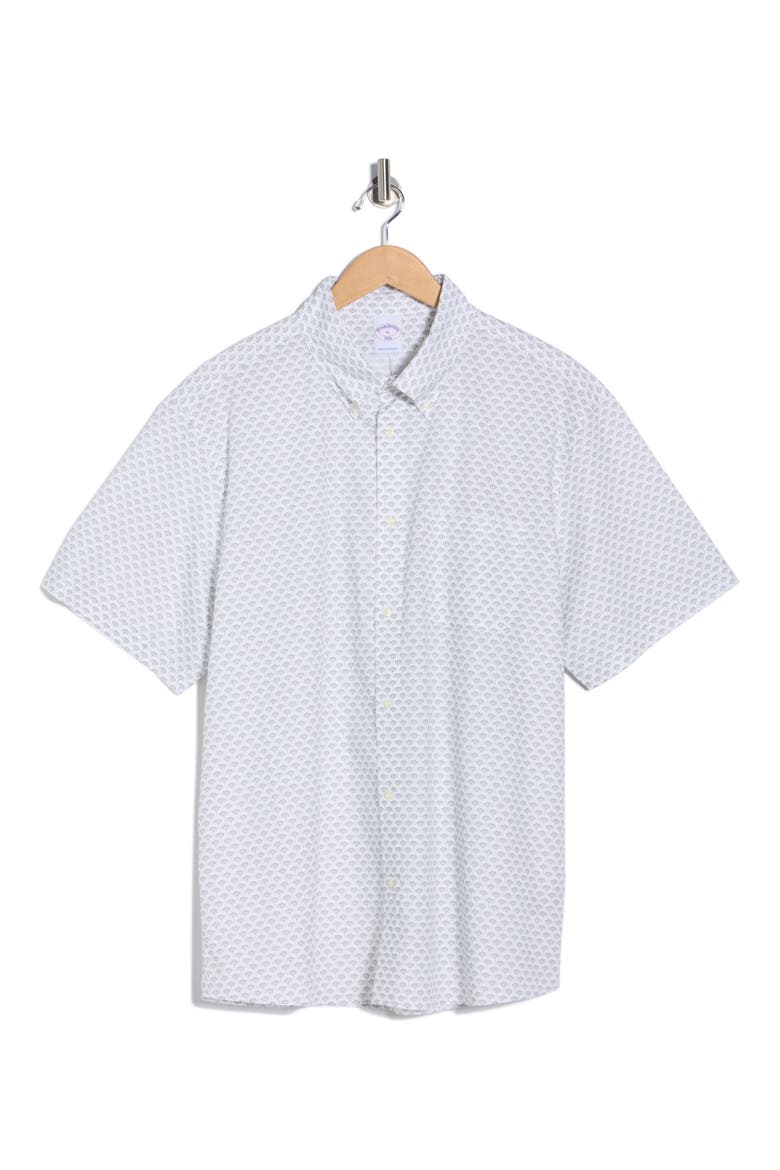 Sport Fit Geometric Print Short Sleeve Cotton Button-Down Shirt, Alternate, color, WHITE GREY