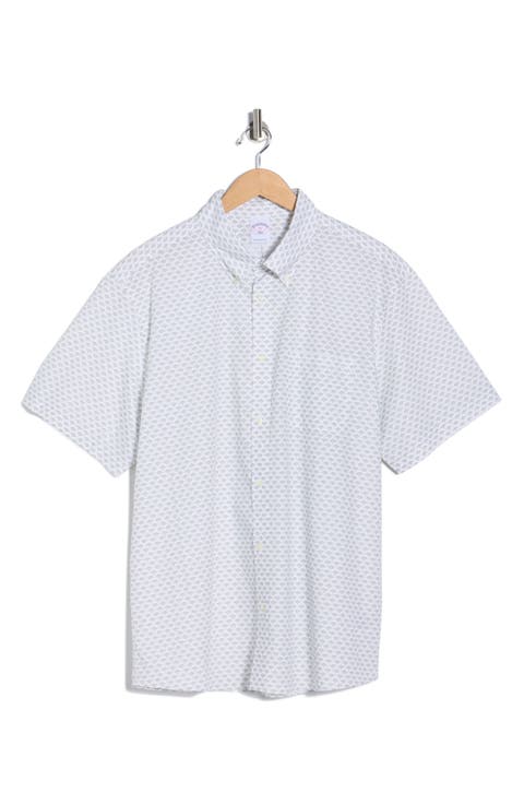 Sport Fit Geometric Print Short Sleeve Cotton Button-Down Shirt