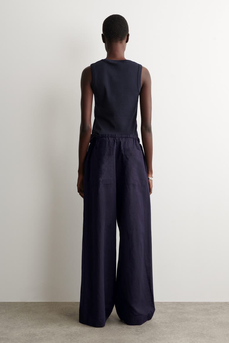 Wide-leg Linen Drawstring Pants, Alternate, color, NAVY