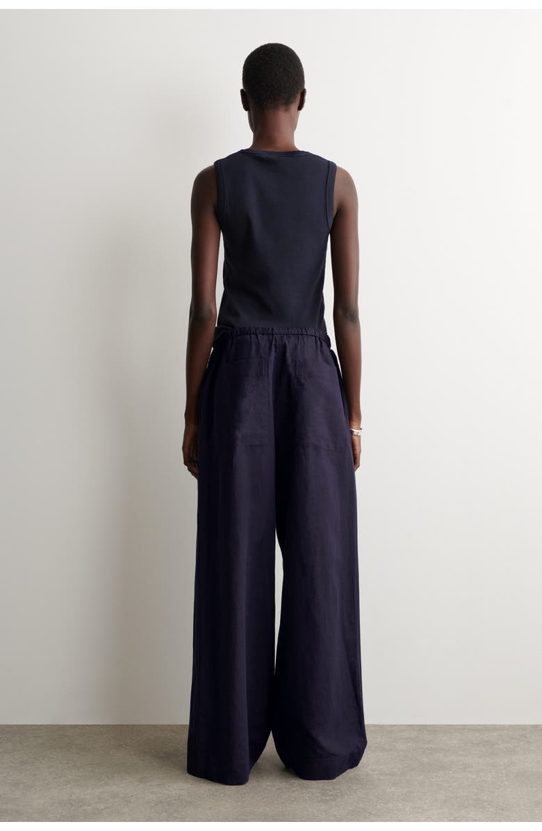 COS Wide-leg Linen Drawstring Trousers, Alternate, color, Navy