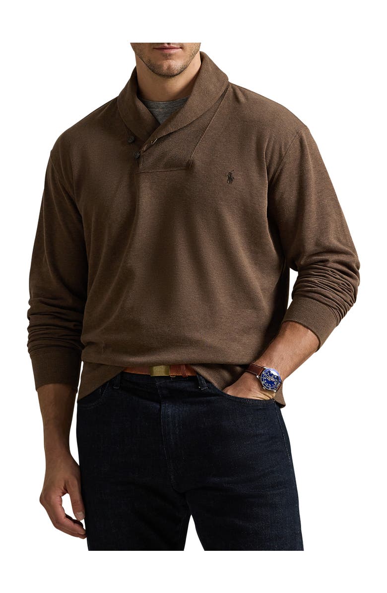Polo Ralph Lauren Big & Tall Luxury Jersey Shawl-Collar Pullover, Main, color, Nutmeg Brown Heather
