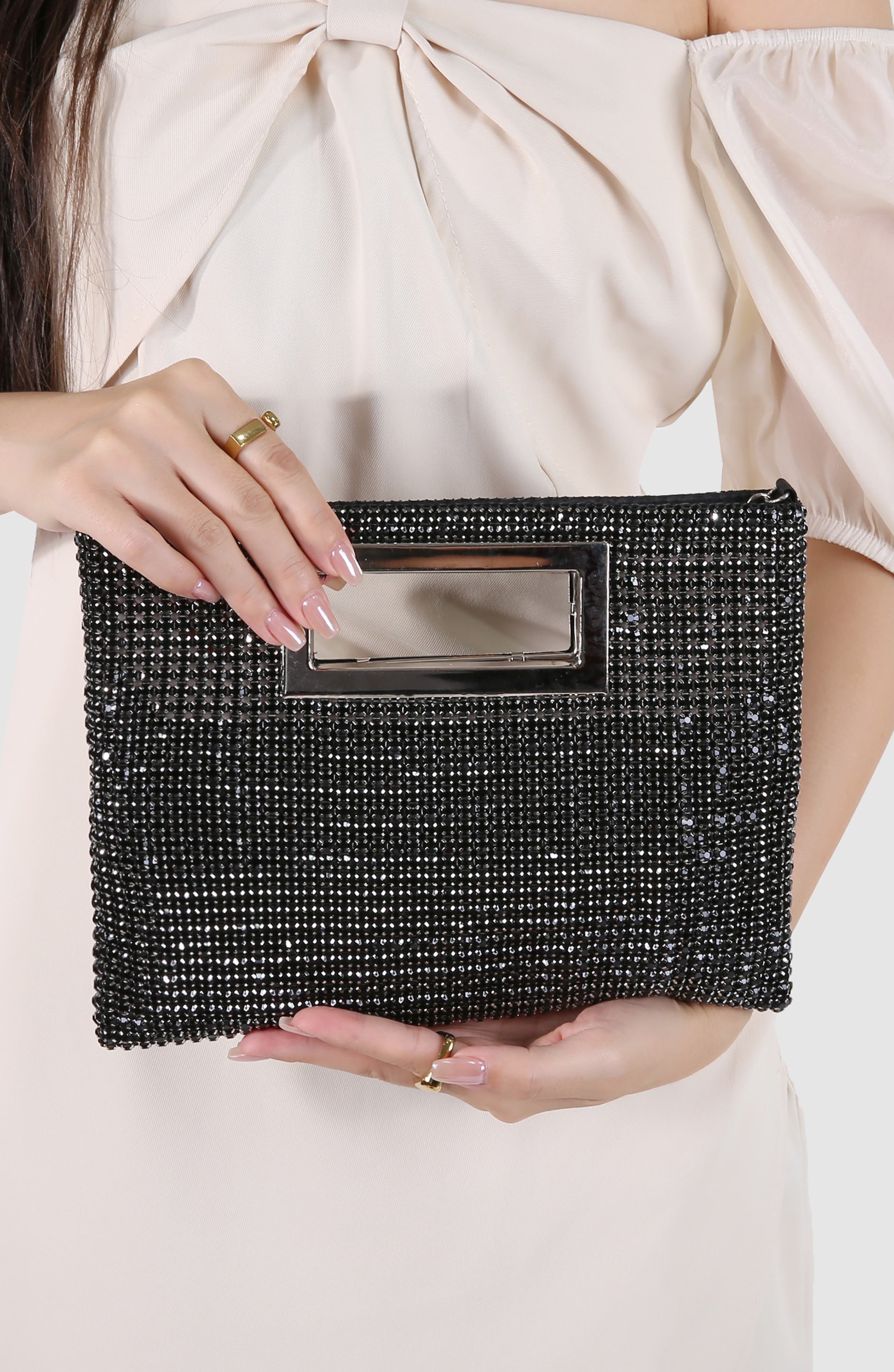 BERNESS Rhinestone Rectangular Clutch, Alternate, color, Black