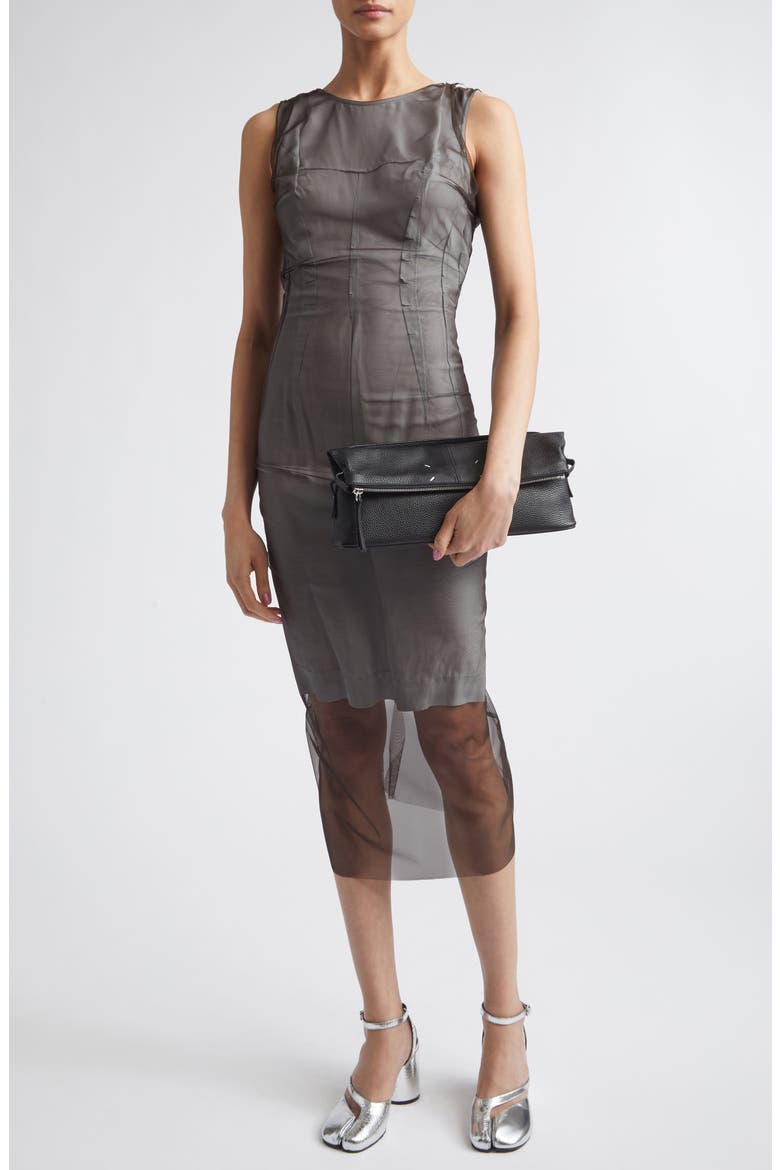 Sheer Midi Dress, Main, color, BROWN/ LIGHT GREY