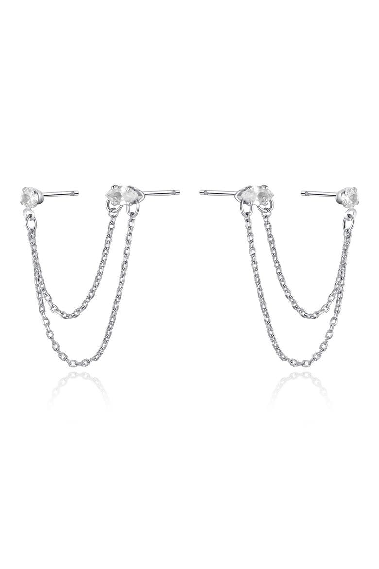 Double Piercing Chain Drop Earrings, Alternate, color, SILVER