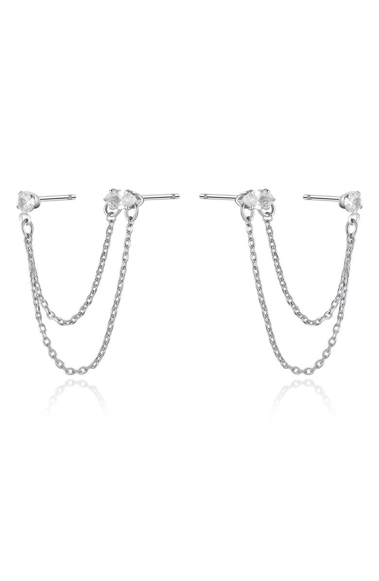 Ettika Double Piercing Chain Drop Earrings, Alternate, color, Silver