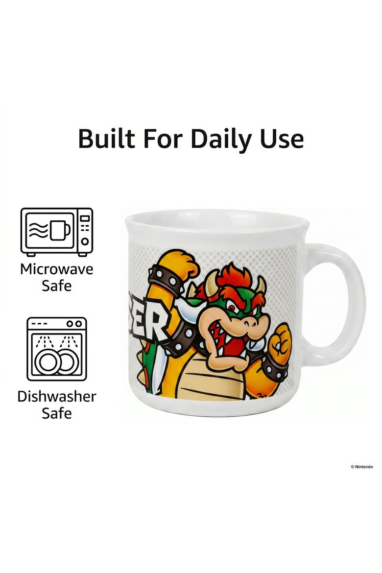 20 oz Super Mario Bowser Name Ceramic Camper Mug, Alternate, color, White